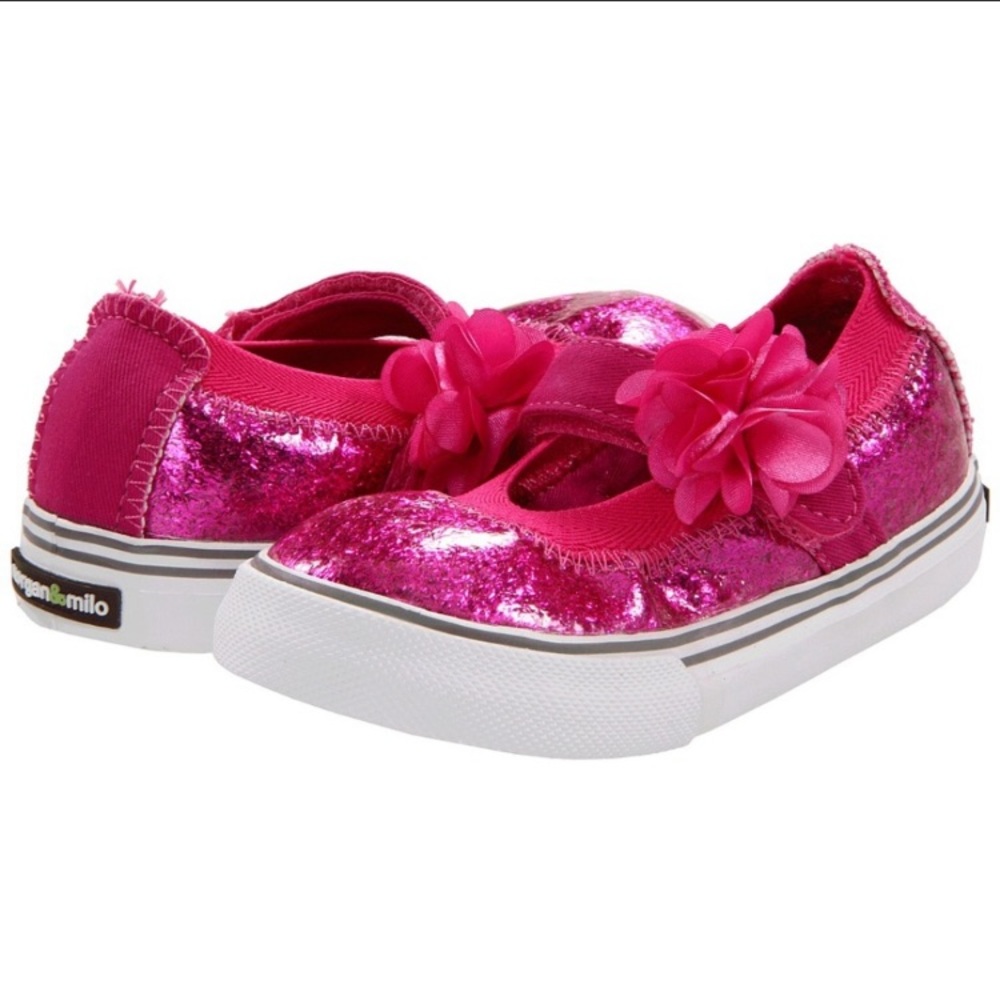 Morgan & Milo girls size  2 pink glitter floral Mary Jane shoes